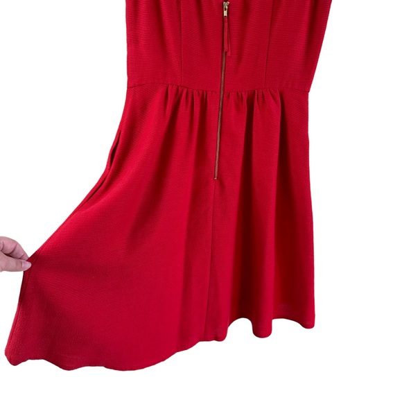 Maeve Anthropologie Sleeveless Red Lattice Neck Cotton Blend Midi Dress - Picture 3 of 15